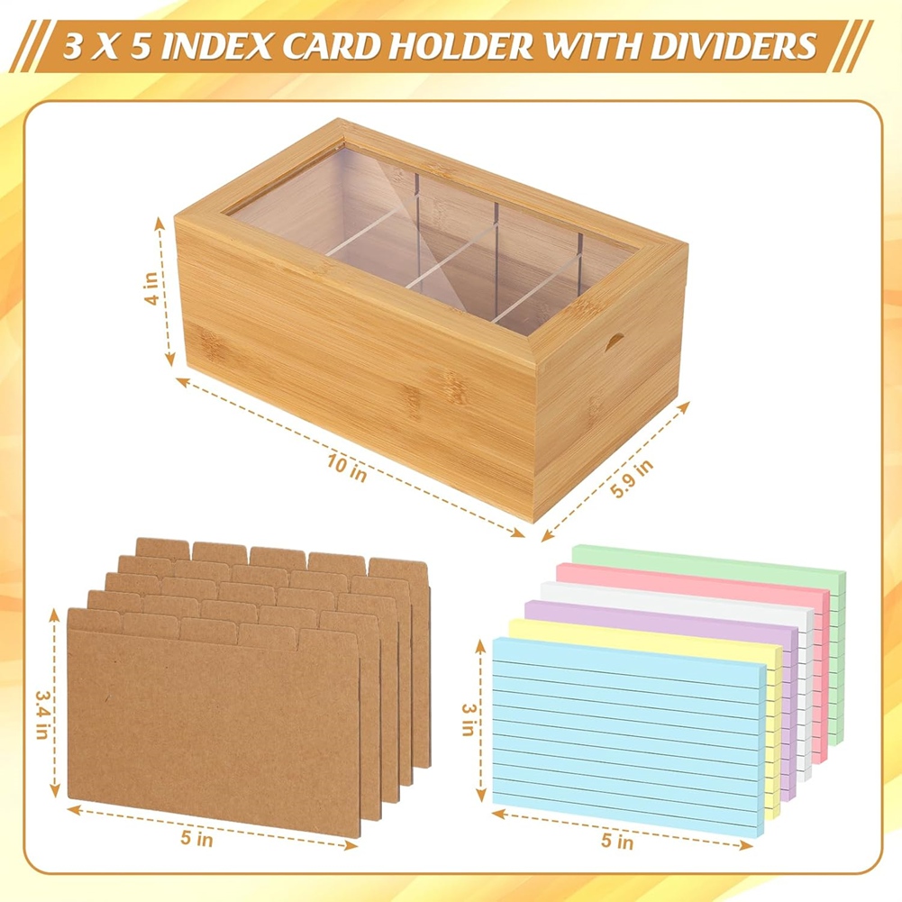 Card Index Box - ABUA Bamboo Index Card Organizer,3x5 Index
