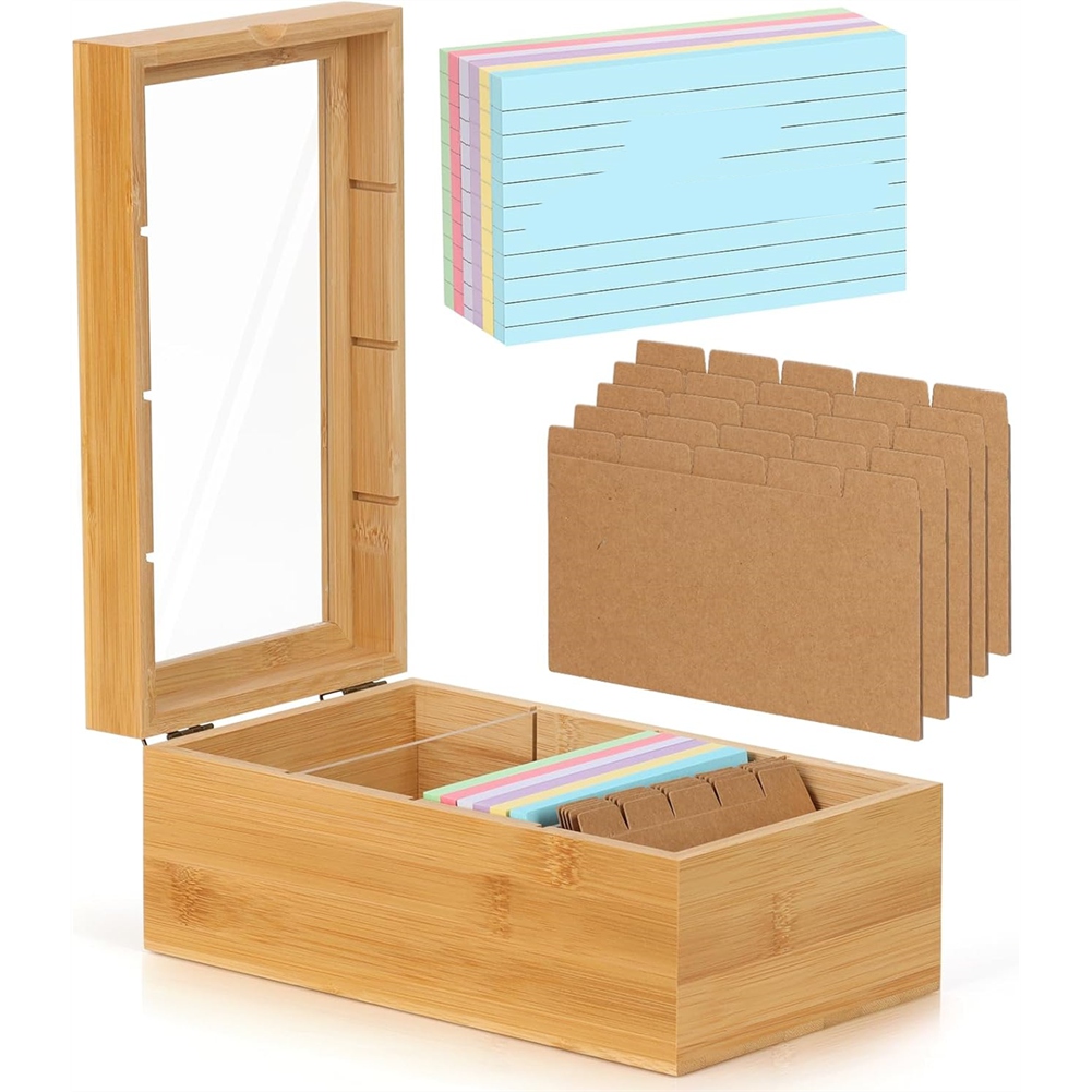 ABUA Bamboo Index Card Organiz - Card Index Box 评论和价格