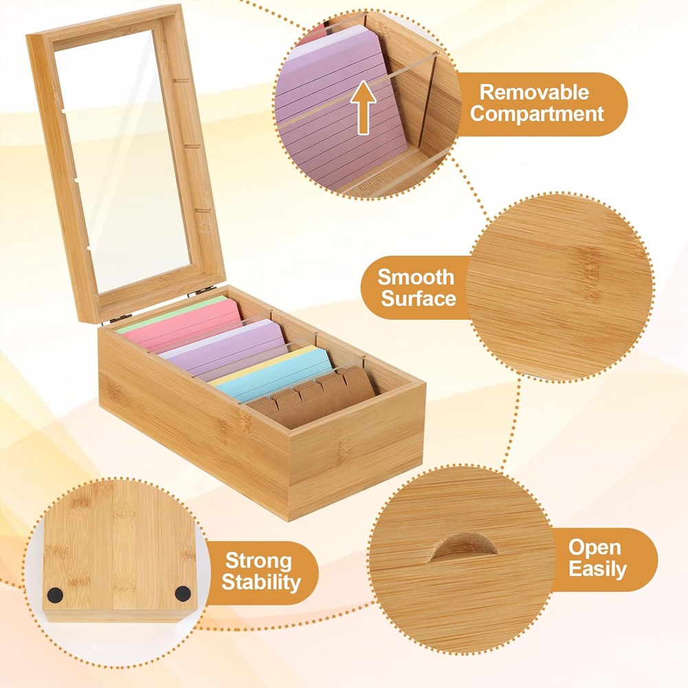ABUA Bamboo Index Card Organiz - Card Index Box 评论和价格