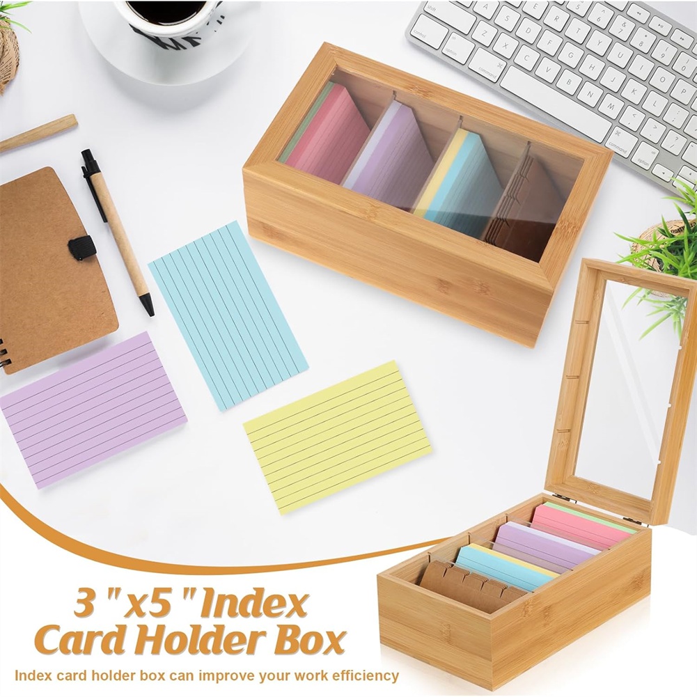ABUA Bamboo Index Card Organiz - Card Index Box 评论和价格